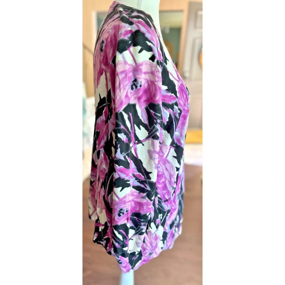 Talbots Women 1X Plus Silk Blend Floral Cardigan Button‎ Up 3/4 Sleeve Floral